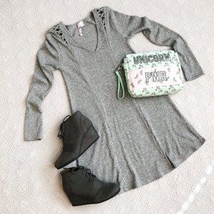 Long Sleeve Ribbed Heather Grey Dress